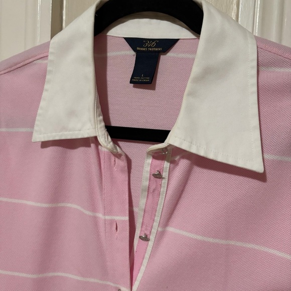 Brooks Brothers Pink White Striped Polo Dress Large White Collar French Cuffs - Picture 5 of 10